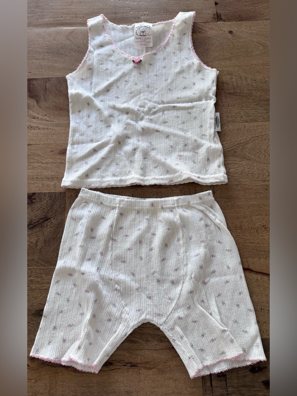 Vintage Teddy's choice Ribbed Tank Shorts Set dainty floral made Canada 24 m